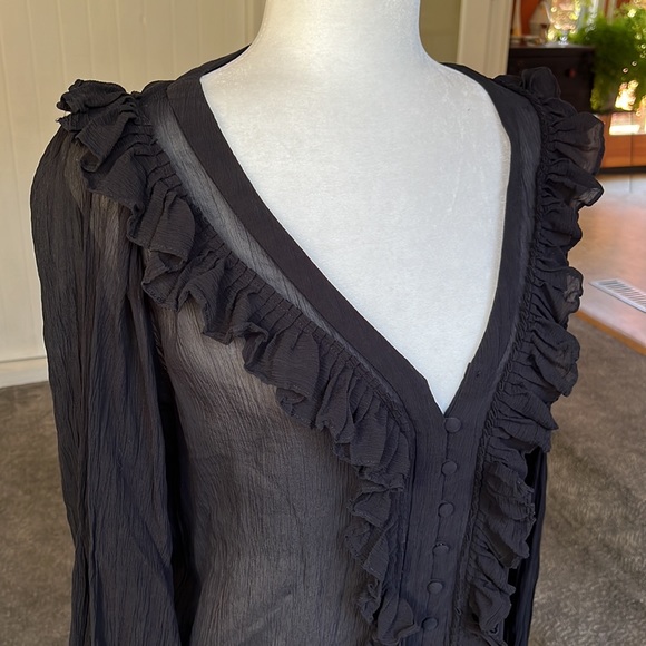 Frame Denim Tops - 🐈‍⬛FRAME Crinkle  blouse top with ruffle black size small